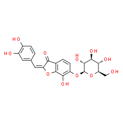 ChemSpider 2D Image | (2E)-2-(3,4-Dihydroxybenzylidene)-7-hydroxy-3-oxo-2,3-dihydro-1-benzofuran-6-yl beta-D-glucopyranoside | C21H20O11