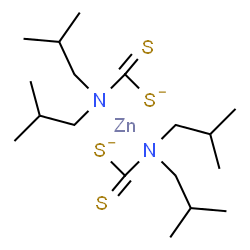 ChemSpider 2D Image | Carbamodithioate, N,N-bis(2-methylpropyl)-, zinc salt (2:1) | C18H36N2S4Zn
