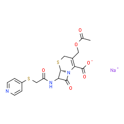 ChemSpider 2D Image | Sodium (6S)-3-(acetoxymethyl)-8-oxo-7-{[(4-pyridinylsulfanyl)acetyl]amino}-5-thia-1-azabicyclo[4.2.0]oct-2-ene-2-carboxylate | C17H16N3NaO6S2