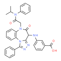 ChemSpider 2D Image | 3-[(6-{2-[Isopropyl(phenyl)amino]-2-oxoethyl}-5-oxo-1-phenyl-5,6-dihydro-4H-[1,2,4]triazolo[4,3-a][1,5]benzodiazepin-4-yl)amino]benzoic acid | C34H30N6O4