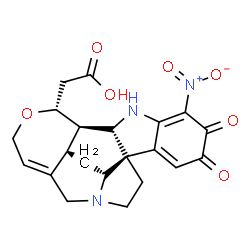 ChemSpider 2D Image | [(12S,13R,14R,19R,21R)-9-Nitro-7,8-dioxo-15-oxa-1,11-diazahexacyclo[16.3.1.0~4,12~.0~4,21~.0~5,10~.0~13,19~]docosa-5,9,17-trien-14-yl]acetic acid | C21H21N3O7