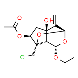 ChemSpider 2D Image | (1R,3S,4S,6R,7S,8S)-3-(Chloromethyl)-8-ethoxy-6-hydroxy-10-methylene-2,9-dioxatricyclo[4.3.1.0~3,7~]dec-4-yl acetate | C14H19ClO6