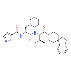 ChemSpider 2D Image | N-[(2S)-3-Cyclohexyl-1-{[(2S,3S)-1-(2,3-dihydro-1'H-spiro[indene-1,4'-piperidin]-1'-yl)-3-methyl-1-oxo-2-pentanyl]amino}-1-oxo-2-propanyl]-1,2-oxazole-5-carboxamide | C32H44N4O4
