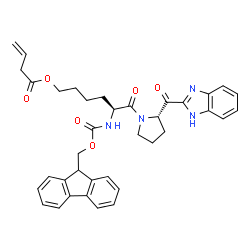 ChemSpider 2D Image | (5S)-6-[(2S)-2-(1H-Benzimidazol-2-ylcarbonyl)-1-pyrrolidinyl]-5-{[(9H-fluoren-9-ylmethoxy)carbonyl]amino}-6-oxohexyl 3-butenoate | C37H38N4O6