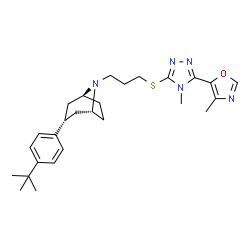 ChemSpider 2D Image | (3-endo)-8-(3-{[4-Methyl-5-(4-methyl-1,3-oxazol-5-yl)-4H-1,2,4-triazol-3-yl]sulfanyl}propyl)-3-[4-(2-methyl-2-propanyl)phenyl]-8-azabicyclo[3.2.1]octane | C27H37N5OS