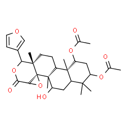 ChemSpider 2D Image | (1S,6aS,6bS,10aS,12aS,12bR)-10-(3-Furyl)-6-hydroxy-4,4,6a,10a,12b-pentamethyl-8-oxohexadecahydronaphtho[2,1-f]oxireno[d]isochromene-1,3-diyl diacetate | C30H40O9