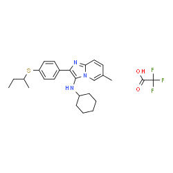 ChemSpider 2D Image | 2-[4-(sec-Butylsulfanyl)phenyl]-N-cyclohexyl-6-methylimidazo[1,2-a]pyridin-3-amine trifluoroacetate (1:1) | C26H32F3N3O2S
