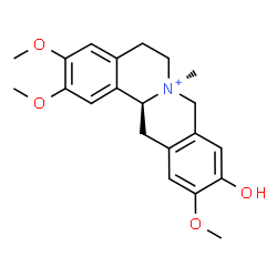 ChemSpider 2D Image | (7S,13aS)-10-Hydroxy-2,3,11-trimethoxy-7-methyl-5,8,13,13a-tetrahydro-6H-isoquinolino[3,2-a]isoquinolinium | C21H26NO4