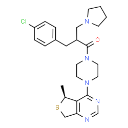 ChemSpider 2D Image | 2-(4-Chlorobenzyl)-1-{4-[(5S)-5-methyl-5,7-dihydrothieno[3,4-d]pyrimidin-4-yl]-1-piperazinyl}-3-(1-pyrrolidinyl)-1-propanone | C25H32ClN5OS