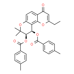 ChemSpider 2D Image | (9R,10R)-2-Ethyl-8,8-dimethyl-4-oxo-9,10-dihydro-4H,8H-pyrano[2,3-f]chromene-9,10-diyl bis(4-methylbenzoate) | C32H30O7