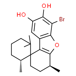 ChemSpider 2D Image | (4'S,6R)-6'-Bromo-2,2,4',6-tetramethyl-3',4'-dihydro-2'H-spiro[cyclohexane-1,1'-dibenzo[b,d]furan]-7',8'-diol | C21H27BrO3