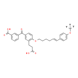 ChemSpider 2D Image | 3-[3-(2-Carboxyethyl)-4-{[(5E)-6-{4-[(~3~H_3_)methyloxy]phenyl}-5-hexen-1-yl]oxy}benzoyl]benzoic acid | C30H27T3O7