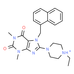 ChemSpider 2D Image | 4-[1,3-Dimethyl-7-(1-naphthylmethyl)-2,6-dioxo-2,3,6,7-tetrahydro-1H-purin-8-yl]-1-ethylpiperazin-1-ium | C24H29N6O2