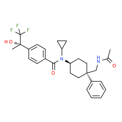 ChemSpider 2D Image | N-[cis-4-(Acetamidomethyl)-4-phenylcyclohexyl]-N-cyclopropyl-4-[(2S)-1,1,1-trifluoro-2-hydroxy-2-propanyl]benzamide | C28H33F3N2O3