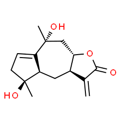 ChemSpider 2D Image | 4beta,10alpha-dihydroxy-5alphaH-guai-1(2),11(13)-dien-12,8alpha-olide | C15H20O4