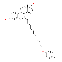 ChemSpider 2D Image | (7beta,8xi,9beta,13alpha,14beta,17alpha)-7-[11-(4-Iodophenoxy)undecyl]estra-1(10),2,4-triene-3,17-diol | C35H49IO3