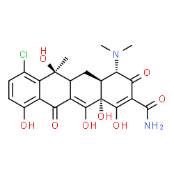 ChemSpider 2D Image | (4S,4aS,6S,12aS)-7-Chloro-4-(dimethylamino)-1,6,10,12,12a-pentahydroxy-6-methyl-3,11-dioxo-3,4,4a,5,5a,6,11,12a-octahydro-2-tetracenecarboxamide | C22H23ClN2O8