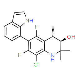 ChemSpider 2D Image | (3R,4S)-8-Chloro-5,7-difluoro-6-(1H-indol-7-yl)-2,2,4-trimethyl-1,2,3,4-tetrahydro-3-quinolinol | C20H19ClF2N2O