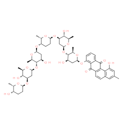 ChemSpider 2D Image | 1-Hydroxy-3-methyl-7,12-dioxo-7,12-dihydro-8-tetraphenyl 2,6-dideoxy-4-O-(2,6-dideoxy-3-O-{(2S,5S,6S)-5-[(2,6-dideoxy-4-O-{2,6-dideoxy-3-O-[(2S,5S,6S)-5-hydroxy-6-methyltetrahydro-2H-pyran-2-yl]-beta-
D-arabino-hexopyranosyl}-beta-D-arabino-hexopyranosyl)oxy]-6-methyltetrahydro-2H-pyran-2-yl}-beta-D-arabino-hexopyranosyl)-beta-D-arabino-hexopyranoside | C55H72O20