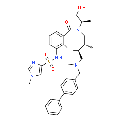 ChemSpider 2D Image | N-{(2S,3S)-2-{[(4-Biphenylylmethyl)(methyl)amino]methyl}-5-[(2R)-1-hydroxy-2-propanyl]-3-methyl-6-oxo-3,4,5,6-tetrahydro-2H-1,5-benzoxazocin-10-yl}-1-methyl-1H-imidazole-4-sulfonamide | C33H39N5O5S