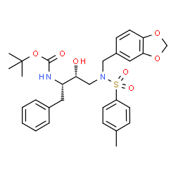 ChemSpider 2D Image | 2-Methyl-2-propanyl [(2S,3R)-4-{(1,3-benzodioxol-5-ylmethyl)[(4-methylphenyl)sulfonyl]amino}-3-hydroxy-1-phenyl-2-butanyl]carbamate | C30H36N2O7S