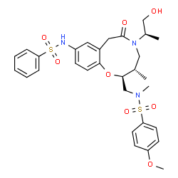 ChemSpider 2D Image | N-({(2S,3S)-5-[(2R)-1-Hydroxy-2-propanyl]-3-methyl-6-oxo-9-[(phenylsulfonyl)amino]-2,3,4,5,6,7-hexahydro-1,5-benzoxazonin-2-yl}methyl)-4-methoxy-N-methylbenzenesulfonamide | C30H37N3O8S2