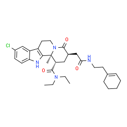 ChemSpider 2D Image | (1S,3R,12bS)-9-Chloro-3-(2-{[2-(1-cyclohexen-1-yl)ethyl]amino}-2-oxoethyl)-N,N-diethyl-12b-methyl-4-oxo-1,2,3,4,6,7,12,12b-octahydroindolo[2,3-a]quinolizine-1-carboxamide | C31H41ClN4O3