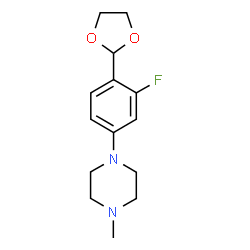 ChemSpider 2D Image | 1-(4-(1,3-Dioxolan-2-yl)-3-fluorophenyl)-4-methylpiperazine | C14H19FN2O2