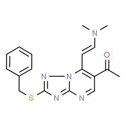 ChemSpider 2D Image | 1-{2-(Benzylsulfanyl)-7-[(E)-2-(dimethylamino)vinyl][1,2,4]triazolo[1,5-a]pyrimidin-6-yl}ethanone | C18H19N5OS