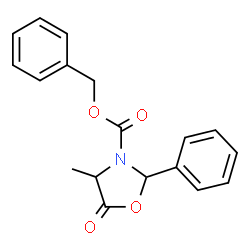 ChemSpider 2D Image | Benzyl 4-methyl-5-oxo-2-phenyl-1,3-oxazolidine-3-carboxylate | C18H17NO4