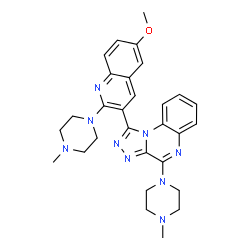 ChemSpider 2D Image | 1-[6-Methoxy-2-(4-methyl-1-piperazinyl)-3-quinolinyl]-4-(4-methyl-1-piperazinyl)[1,2,4]triazolo[4,3-a]quinoxaline | C29H33N9O