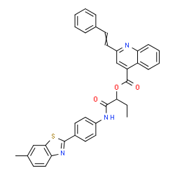 ChemSpider 2D Image | 1-{[4-(6-Methyl-1,3-benzothiazol-2-yl)phenyl]amino}-1-oxo-2-butanyl 2-(2-phenylvinyl)-4-quinolinecarboxylate | C36H29N3O3S