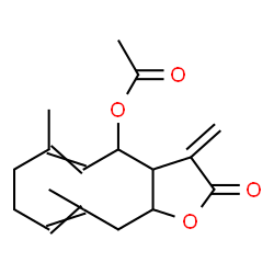 ChemSpider 2D Image | 6,10-Dimethyl-3-methylene-2-oxo-2,3,3a,4,7,8,11,11a-octahydrocyclodeca[b]furan-4-yl acetate | C17H22O4