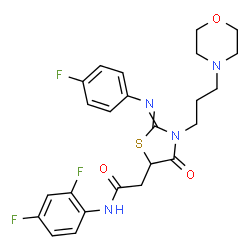 ChemSpider 2D Image | N-(2,4-Difluorophenyl)-2-{2-[(4-fluorophenyl)imino]-3-[3-(4-morpholinyl)propyl]-4-oxo-1,3-thiazolidin-5-yl}acetamide | C24H25F3N4O3S