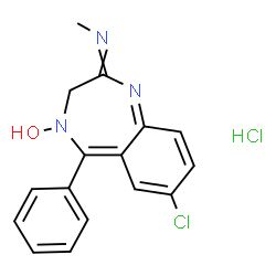 ChemSpider 2D Image | 7-Chloro-2-(methylimino)-5-phenyl-2,3-dihydro-4H-1,4-benzodiazepin-4-ol hydrochloride (1:1) | C16H15Cl2N3O