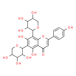 ChemSpider 2D Image | 5,7-Dihydroxy-2-(4-hydroxyphenyl)-6,8-bis(3,4,5-trihydroxytetrahydro-2H-pyran-2-yl)-4H-chromen-4-one (non-preferred name) | C25H26O13