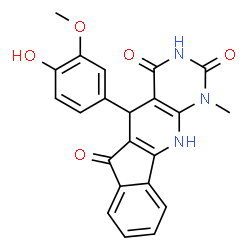 ChemSpider 2D Image | 5-(4-Hydroxy-3-methoxyphenyl)-1-methyl-5,11-dihydro-1H-indeno[2',1':5,6]pyrido[2,3-d]pyrimidine-2,4,6(3H)-trione | C22H17N3O5