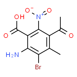 ChemSpider 2D Image | 3-Acetyl-6-amino-5-bromo-4-methyl-2-nitrobenzoic acid | C10H9BrN2O5