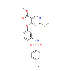 ChemSpider 2D Image | Ethyl 4-(3-{[(4-methoxyphenyl)sulfonyl]amino}phenoxy)-2-(methylsulfanyl)-5-pyrimidinecarboxylate | C21H21N3O6S2