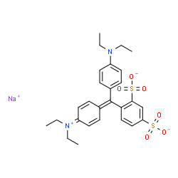 ChemSpider 2D Image | Sodium 4-{[4-(diethylamino)phenyl][4-(diethyliminio)-2,5-cyclohexadien-1-ylidene]methyl}-1,3-benzenedisulfonate | C27H31N2NaO6S2