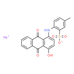 ChemSpider 2D Image | Sodium 2-[(4-hydroxy-9,10-dioxo-9,10-dihydro-1-anthracenyl)amino]-5-methylbenzenesulfonate | C21H14NNaO6S
