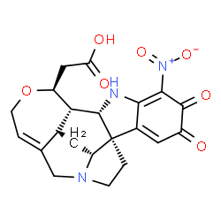 ChemSpider 2D Image | [(4R,12S,13S,14S,19R,21R)-9-Nitro-7,8-dioxo-15-oxa-1,11-diazahexacyclo[16.3.1.0~4,12~.0~4,21~.0~5,10~.0~13,19~]docosa-5,9,17-trien-14-yl]acetic acid | C21H21N3O7