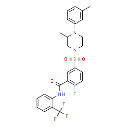ChemSpider 2D Image | 2-Fluoro-5-{[3-methyl-4-(3-methylphenyl)-1-piperazinyl]sulfonyl}-N-[2-(trifluoromethyl)phenyl]benzamide | C26H25F4N3O3S
