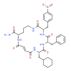 ChemSpider 2D Image | (2S,5S,8S,14S,E)-5-Benzyl-2-(cyclohexylmethyl)-8-(4-nitrobenzyl)-3,6,9,16,19-pentaoxo-1,4,7,10,15-pentaazacyclononadec-17-ene-14-carboxamide | C36H45N7O8