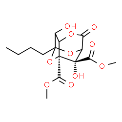 ChemSpider 2D Image | Dimethyl (7S,8S)-1-butyl-2,7-dihydroxy-5-oxo-4,9,10-trioxatricyclo[4.3.1.0~3,8~]decane-7,8-dicarboxylate | C15H20O10