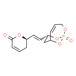 ChemSpider 2D Image | (6R)-6-{(E)-2-[(8R)-1-Oxido-2,9,10-trioxa-1-phosphabicyclo[4.3.1]dec-4-en-8-yl]vinyl}-5,6-dihydro-2H-pyran-2-one | C13H15O6P
