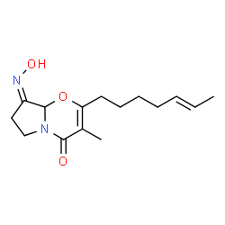 ChemSpider 2D Image | (8Z)-2-[(5E)-5-Hepten-1-yl]-8-(hydroxyimino)-3-methyl-6,7,8,8a-tetrahydro-4H-pyrrolo[2,1-b][1,3]oxazin-4-one | C15H22N2O3