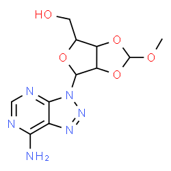 ChemSpider 2D Image | 3-[2,3-O-(Methoxymethylene)pentofuranosyl]-3H-[1,2,3]triazolo[4,5-d]pyrimidin-7-amine | C11H14N6O5