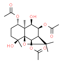 ChemSpider 2D Image | (1S,2S,5S,6R,7R,8S,9R,12R)-2,7-Dihydroxy-2,6,10,10-tetramethyl-11-oxatricyclo[7.2.1.0~1,6~]dodecane-5,8,12-triyl triacetate | C21H32O9