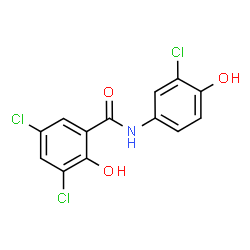 ChemSpider 2D Image | 3,5-Dichloro-N-(3-chloro-4-hydroxyphenyl)-2-hydroxybenzamide | C13H8Cl3NO3